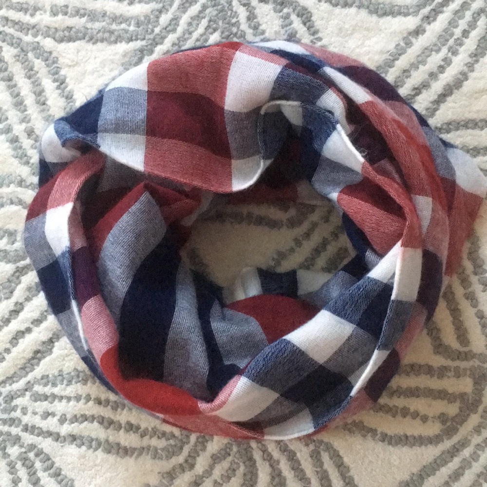 Loft infinity scarf, red/white/blue plaid